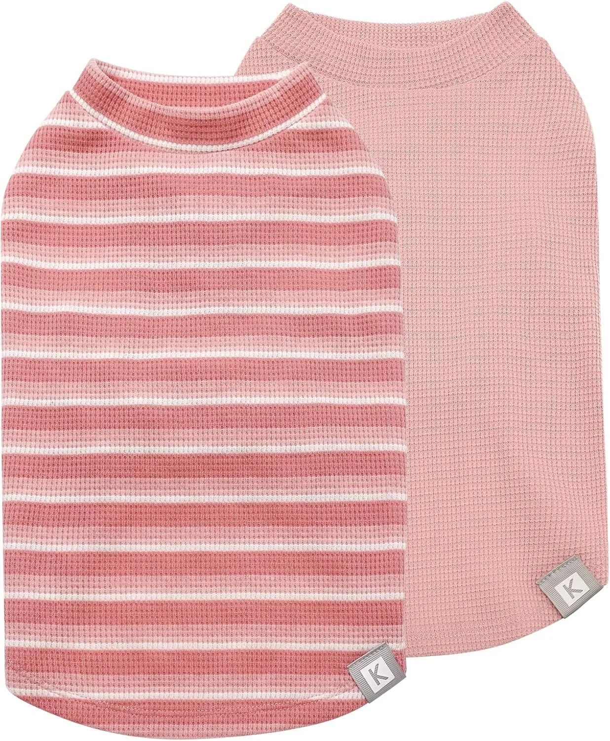 KYEESE 2Pack Waffle Dog Shirts for Small Dogs Stretchy T-Shirts Lightweight Tank Top Sleeveless Striped Vest Breathable Cat Tee, Medium, Pink Striped