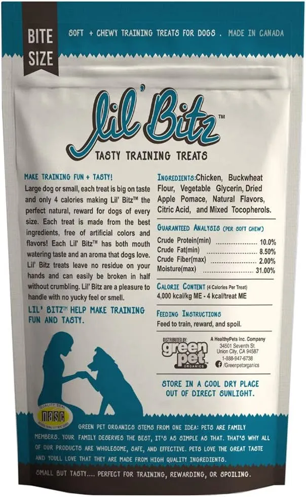 Lil' Bitz Flame Roasted Chicken Training Treats for All Dog Breeds - Low Calories, Grain Free, Natural Ingredients, NASC Compliance - Perfect Reward for Dogs of Every Size (3 Pack)