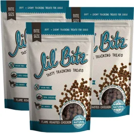 Lil' Bitz Flame Roasted Chicken Training Treats for All Dog Breeds - Low Calories, Grain Free, Natural Ingredients, NASC Compliance - Perfect Reward for Dogs of Every Size (3 Pack)