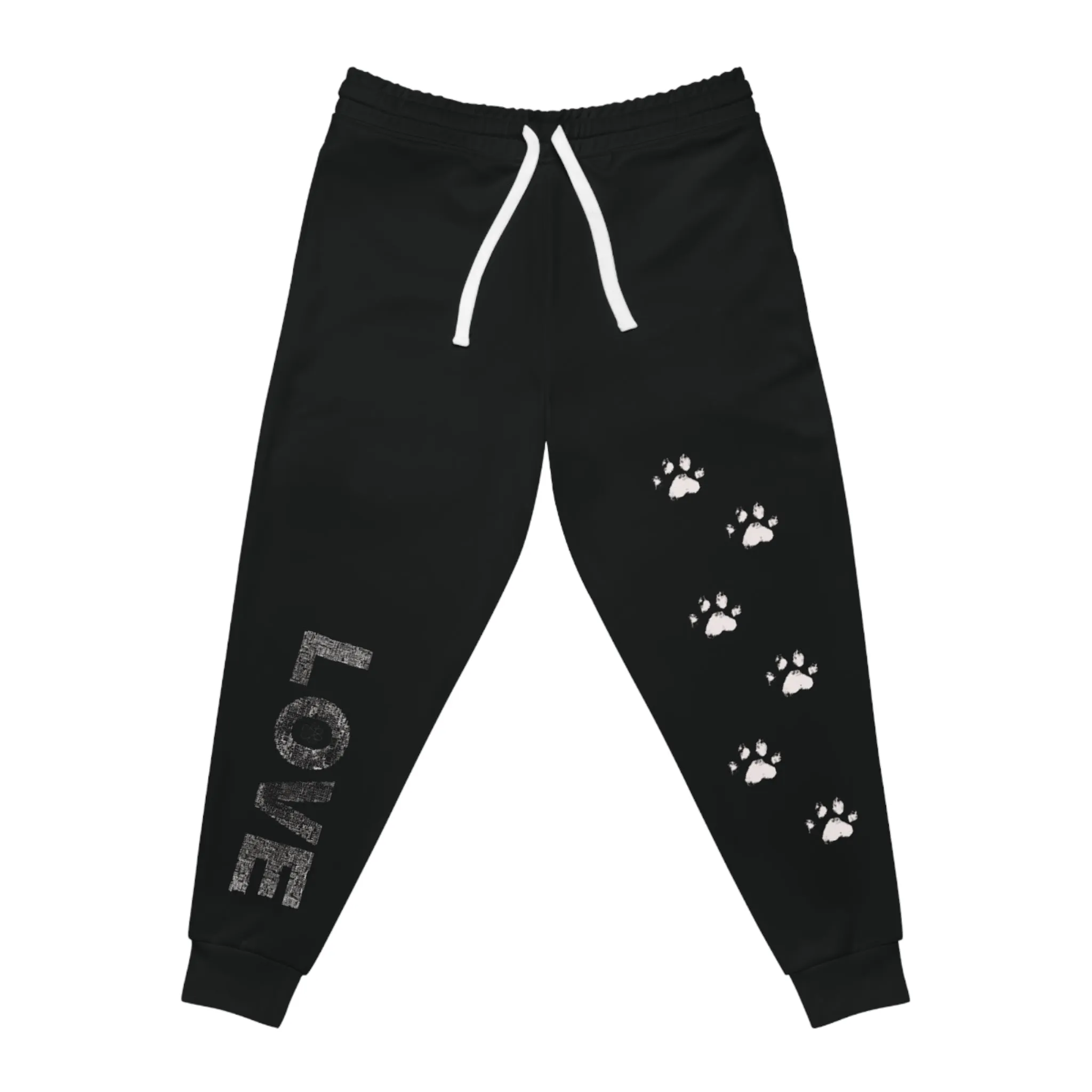 Love Paw Print Athletic Joggers - Cute Dog Lover Sweatpants, Cozy Animal Print Lounge Pants, Workout Leggings, Comfy Yoga Bottoms, Casual