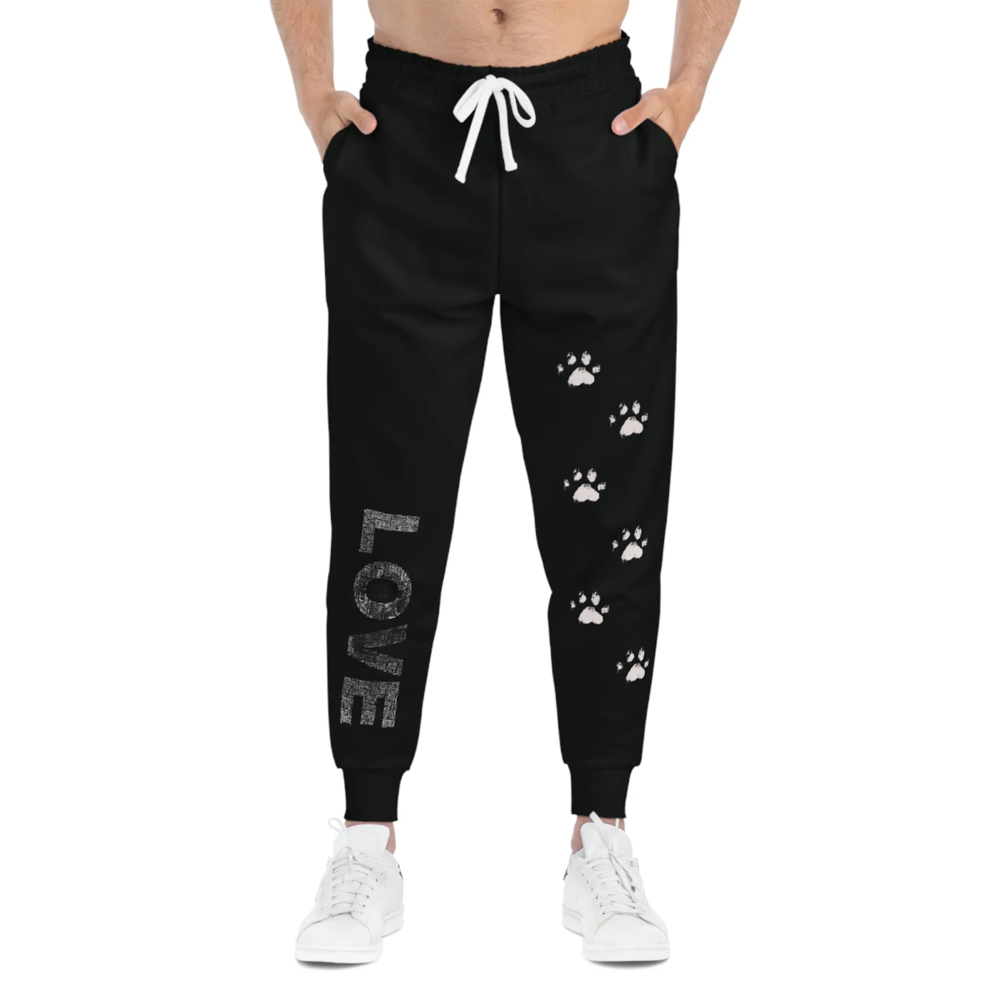 Love Paw Print Athletic Joggers - Cute Dog Lover Sweatpants, Cozy Animal Print Lounge Pants, Workout Leggings, Comfy Yoga Bottoms, Casual