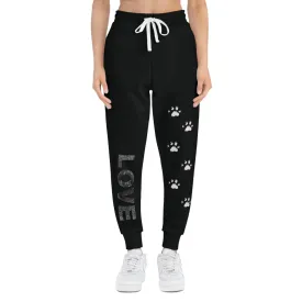 Love Paw Print Athletic Joggers - Cute Dog Lover Sweatpants, Cozy Animal Print Lounge Pants, Workout Leggings, Comfy Yoga Bottoms, Casual