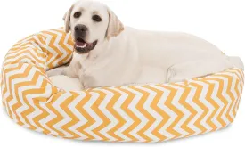 Majestic Pet 40 Inch Chevron Sherpa Calming Dog Bed Washable  Cozy Soft Round Dog Bed with Spine for Head Support - Fluffy Donut Dog Bed 40x29x9 (inch)  Round Pet Bed Large - YELLOW