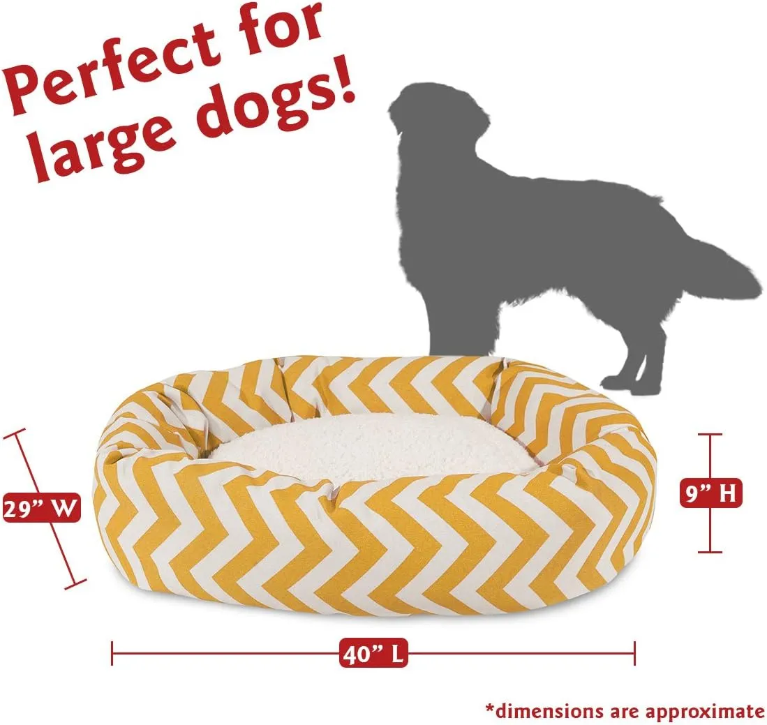 Majestic Pet 40 Inch Chevron Sherpa Calming Dog Bed Washable  Cozy Soft Round Dog Bed with Spine for Head Support - Fluffy Donut Dog Bed 40x29x9 (inch)  Round Pet Bed Large - YELLOW
