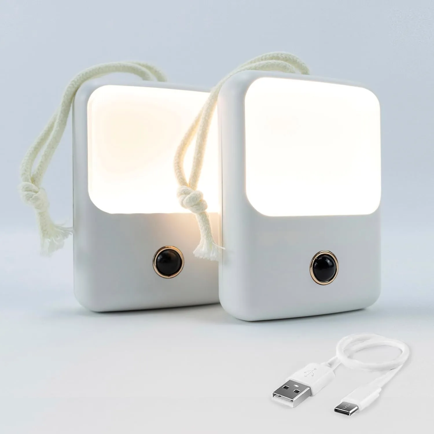 Motion Sensor Night Light Rechargeable LED Nightlight Adjustable Brightness, 2 Pack Portable White Night Light for Kids Adult Bedroom Bathroom Closet Stairs Hallway Wall Light