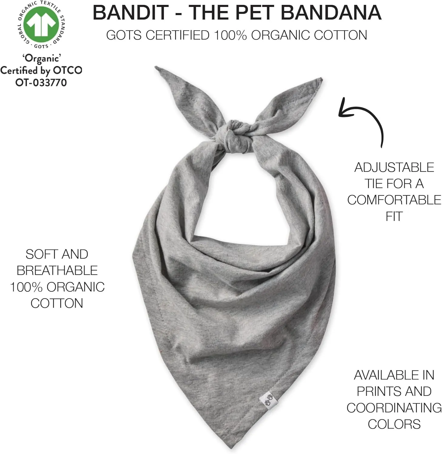 Multipack 100% Organic Cotton Pet Bandanas for Small, Medium and Large Dogs, Batty Black, Medium/Large