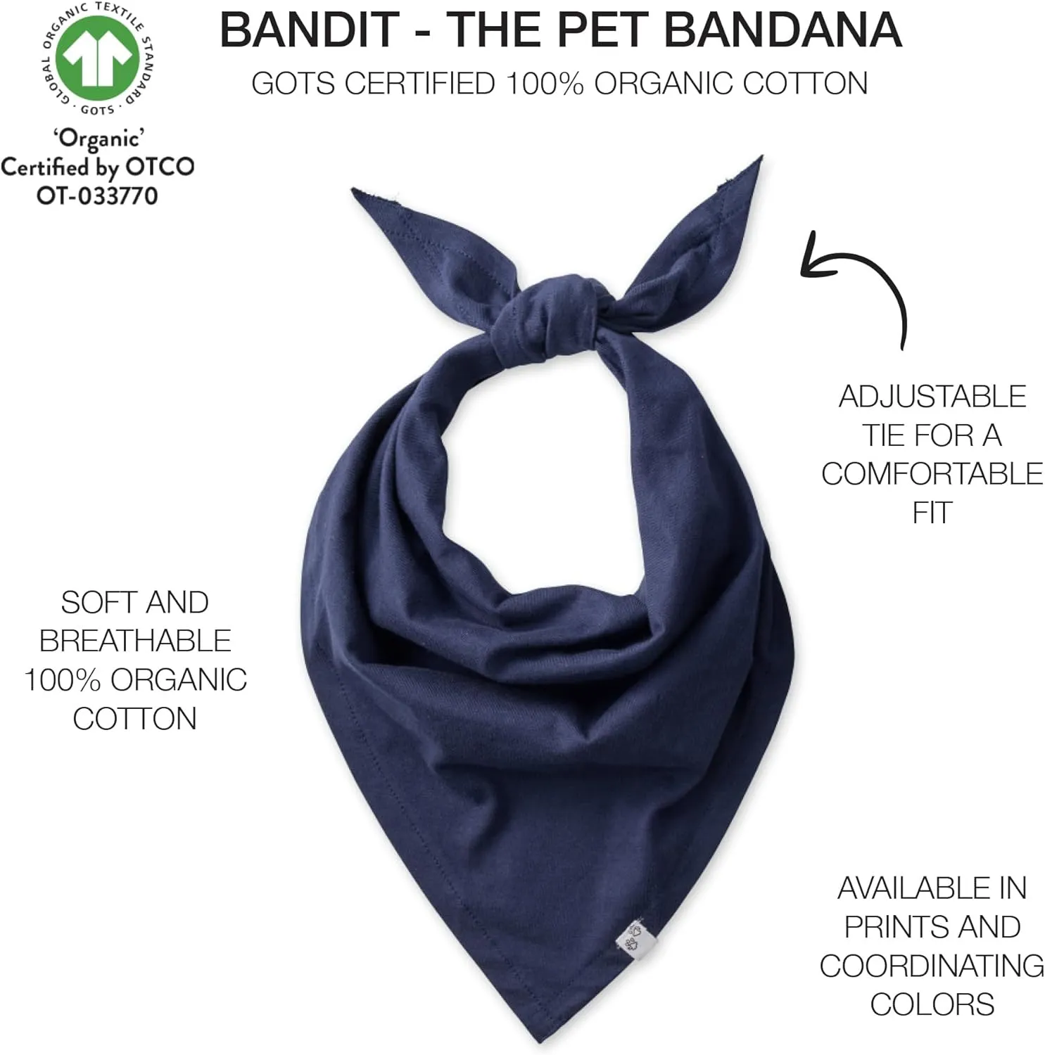 Multipack 100% Organic Cotton Pet Bandanas for Small, Medium and Large Dogs, Black Watch Plaid, Medium/Large
