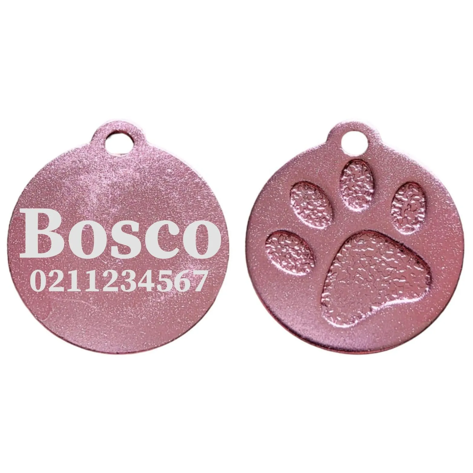 Name & Number Front Round | Paw Print Aluminium | Cat, Kitten & Dog ID Pet Tag