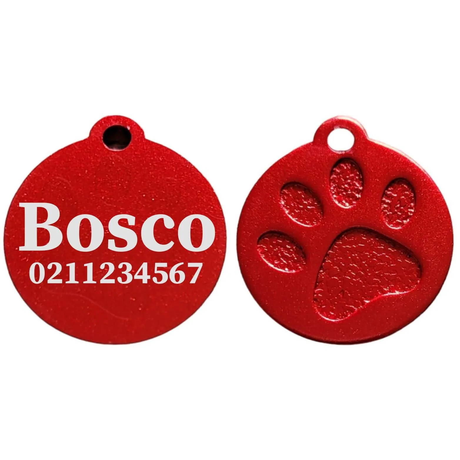 Name & Number Front Round | Paw Print Aluminium | Cat, Kitten & Dog ID Pet Tag