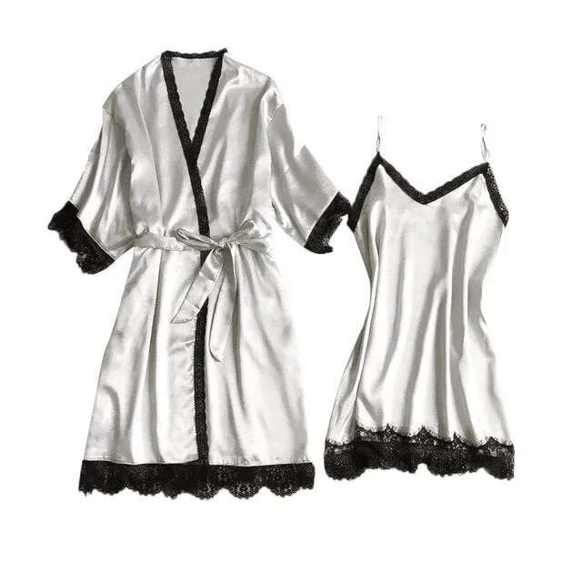 Newest Sexy Lingerie Fashion Patchwork Nightdress Women Pajamas Sexy Underwear V-Collar Robe Lingerie Sling Nightgown Z0329