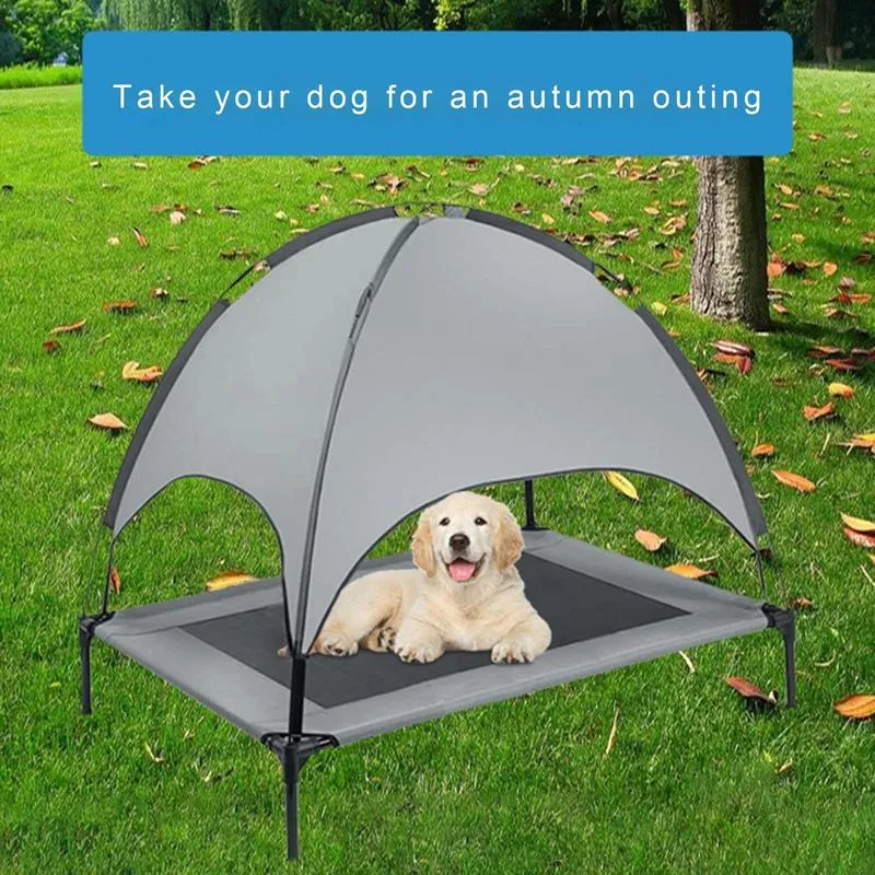 Outdoor Dog Bed: Foldable Elevated Dog Bed with Removable Canopy | Portable Dogs Shade Tent for Camping | Breathable & Detachable Pet Cot