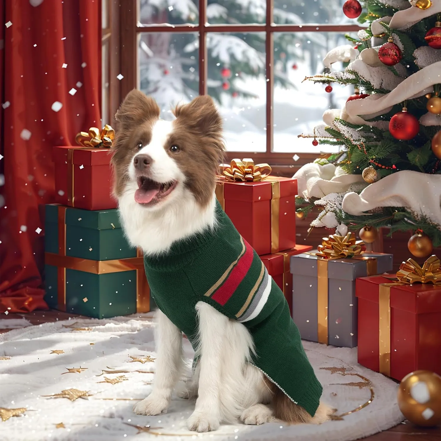 PAWCHIE Dog Sweater for Large Size Girls Boys, Warm Coat Turtleneck Thick Clothes With Leash Hole, Stretchy Knitted Outfit for Small to Large Doggy Puppy Cat, Green L/XL