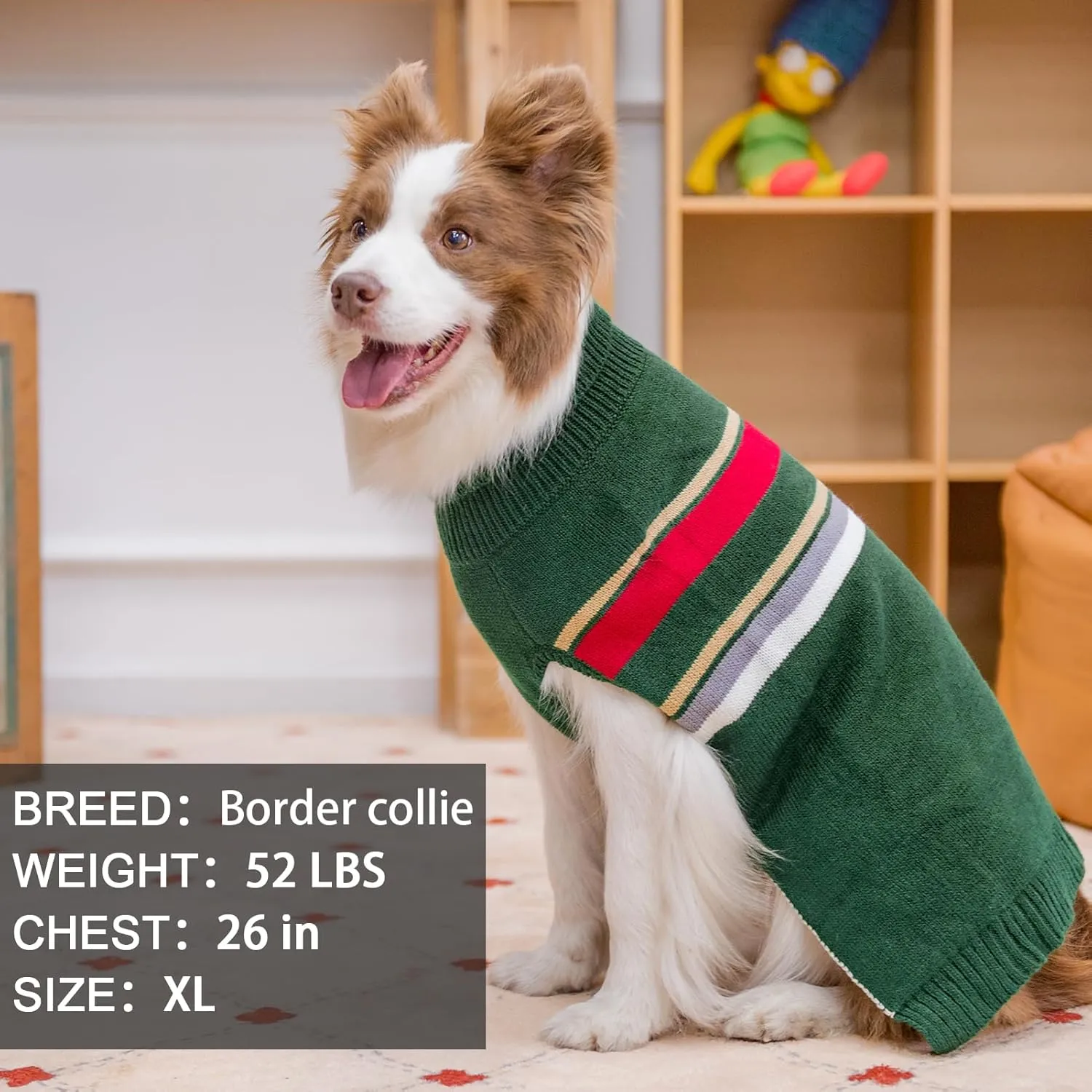 PAWCHIE Dog Sweater for Large Size Girls Boys, Warm Coat Turtleneck Thick Clothes With Leash Hole, Stretchy Knitted Outfit for Small to Large Doggy Puppy Cat, Green L/XL
