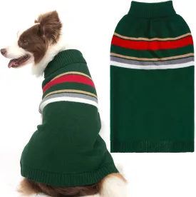 PAWCHIE Dog Sweater for Large Size Girls Boys, Warm Coat Turtleneck Thick Clothes With Leash Hole, Stretchy Knitted Outfit for Small to Large Doggy Puppy Cat, Green L/XL