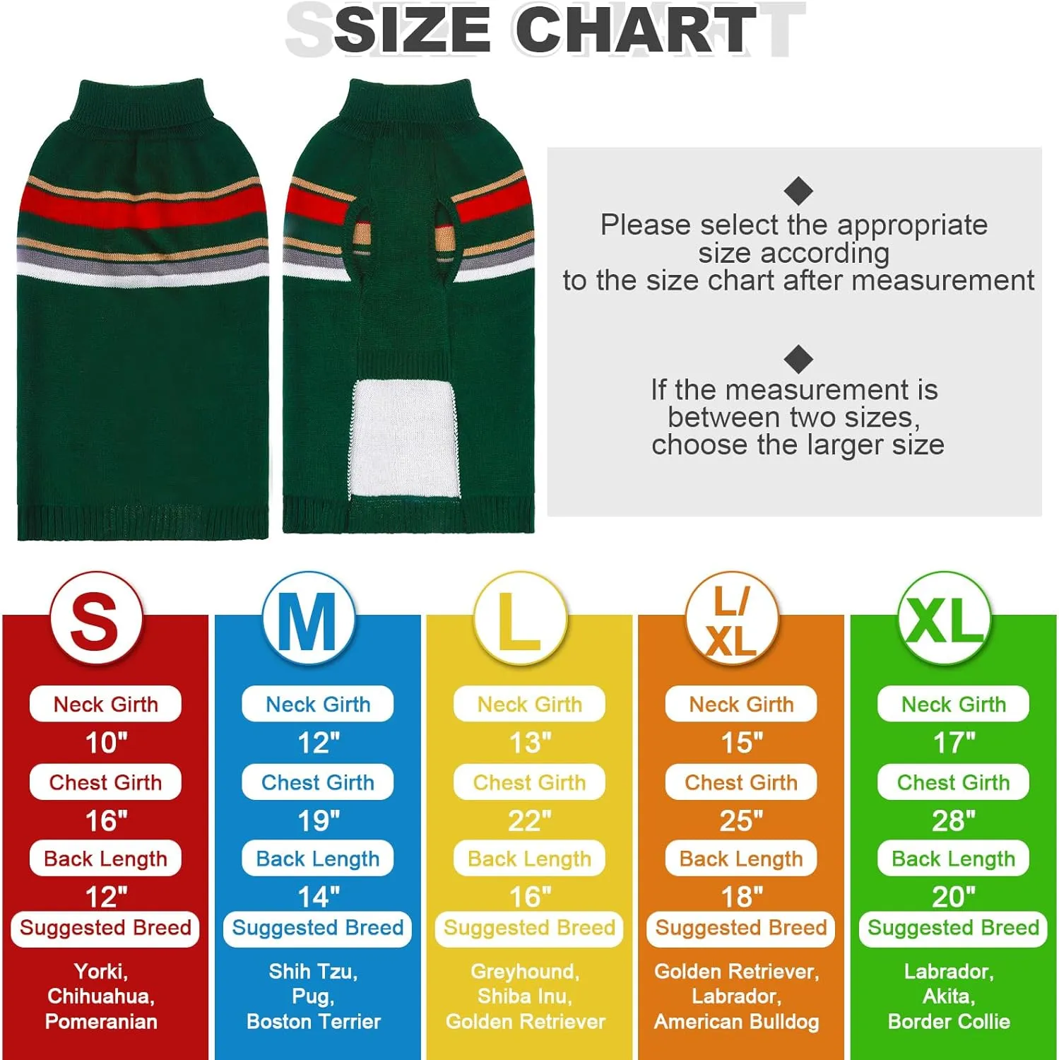 PAWCHIE Dog Sweater for Large Size Girls Boys, Warm Coat Turtleneck Thick Clothes With Leash Hole, Stretchy Knitted Outfit for Small to Large Doggy Puppy Cat, Green L/XL