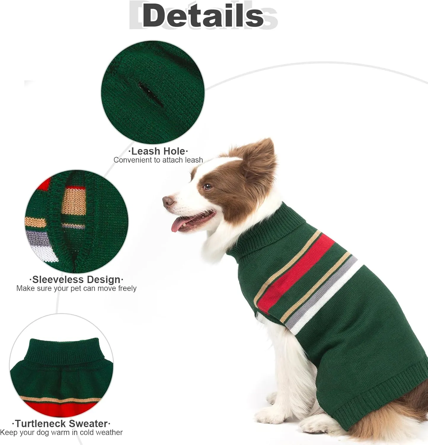 PAWCHIE Dog Sweater for Large Size Girls Boys, Warm Coat Turtleneck Thick Clothes With Leash Hole, Stretchy Knitted Outfit for Small to Large Doggy Puppy Cat, Green L/XL