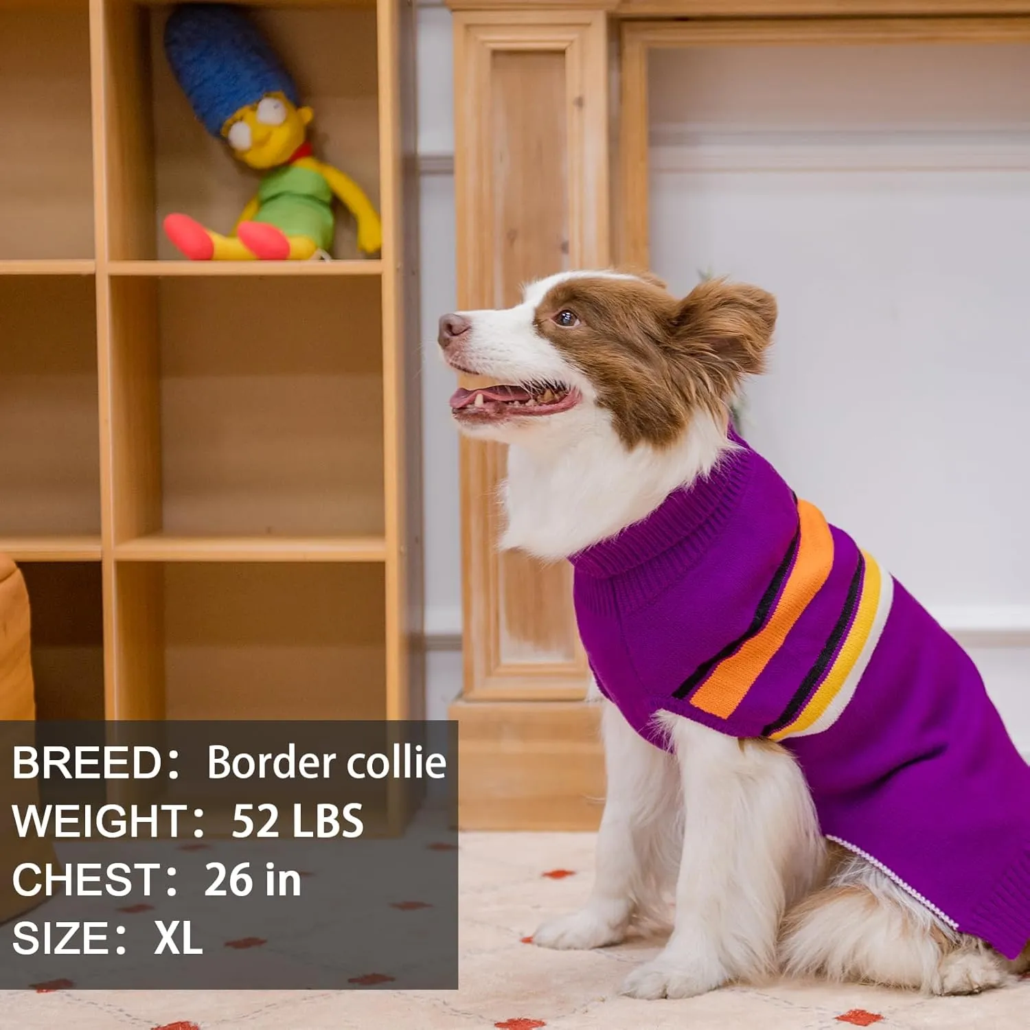 PAWCHIE Large Dog Girls & Boys Warm Coat Turtleneck, Thick Dog Clothes with Leash Hole, Stretchy Knitted Outfit for Small to Large Doggy Puppy, Purple L/XL