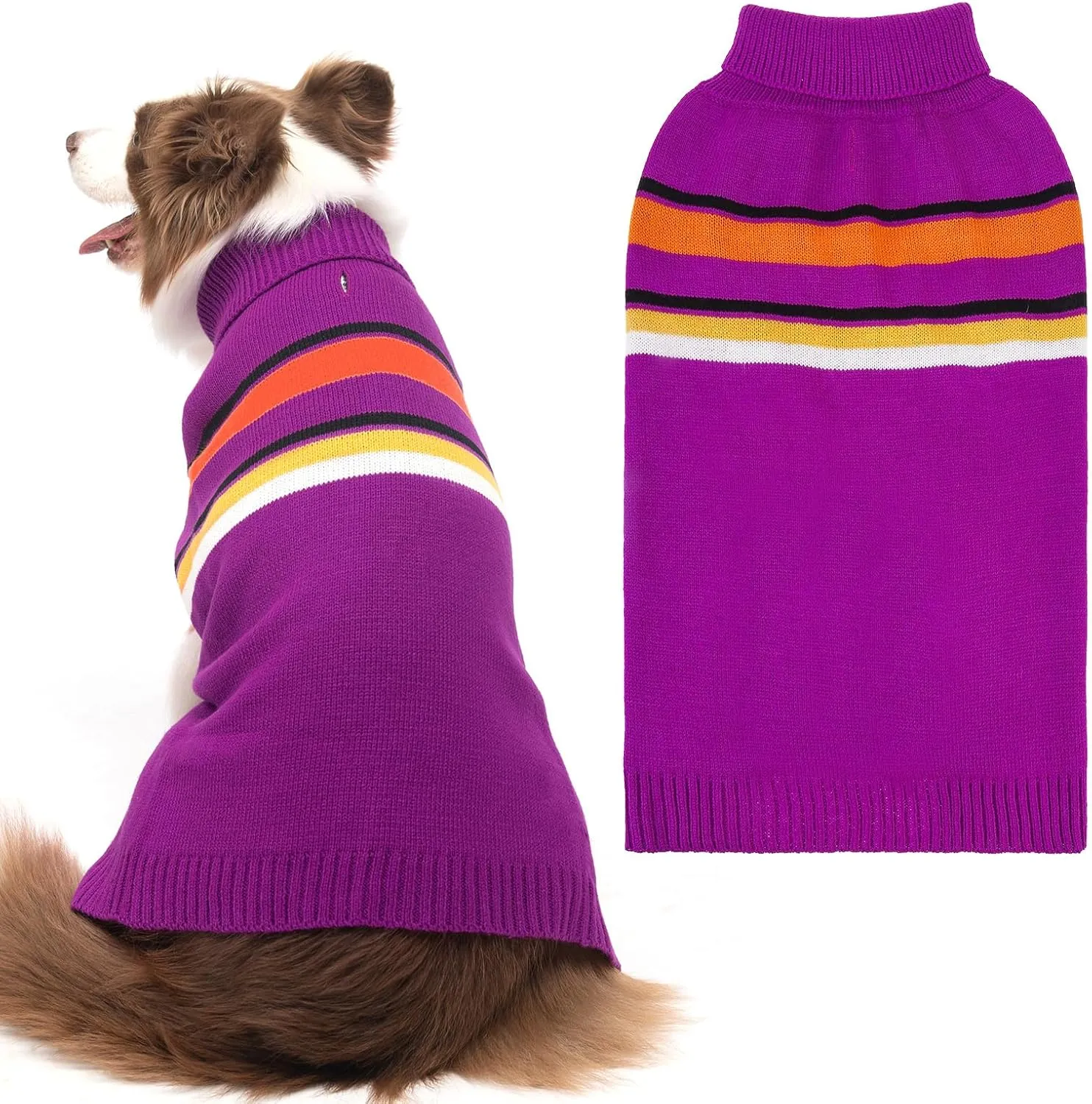 PAWCHIE Large Dog Girls & Boys Warm Coat Turtleneck, Thick Dog Clothes with Leash Hole, Stretchy Knitted Outfit for Small to Large Doggy Puppy, Purple L/XL