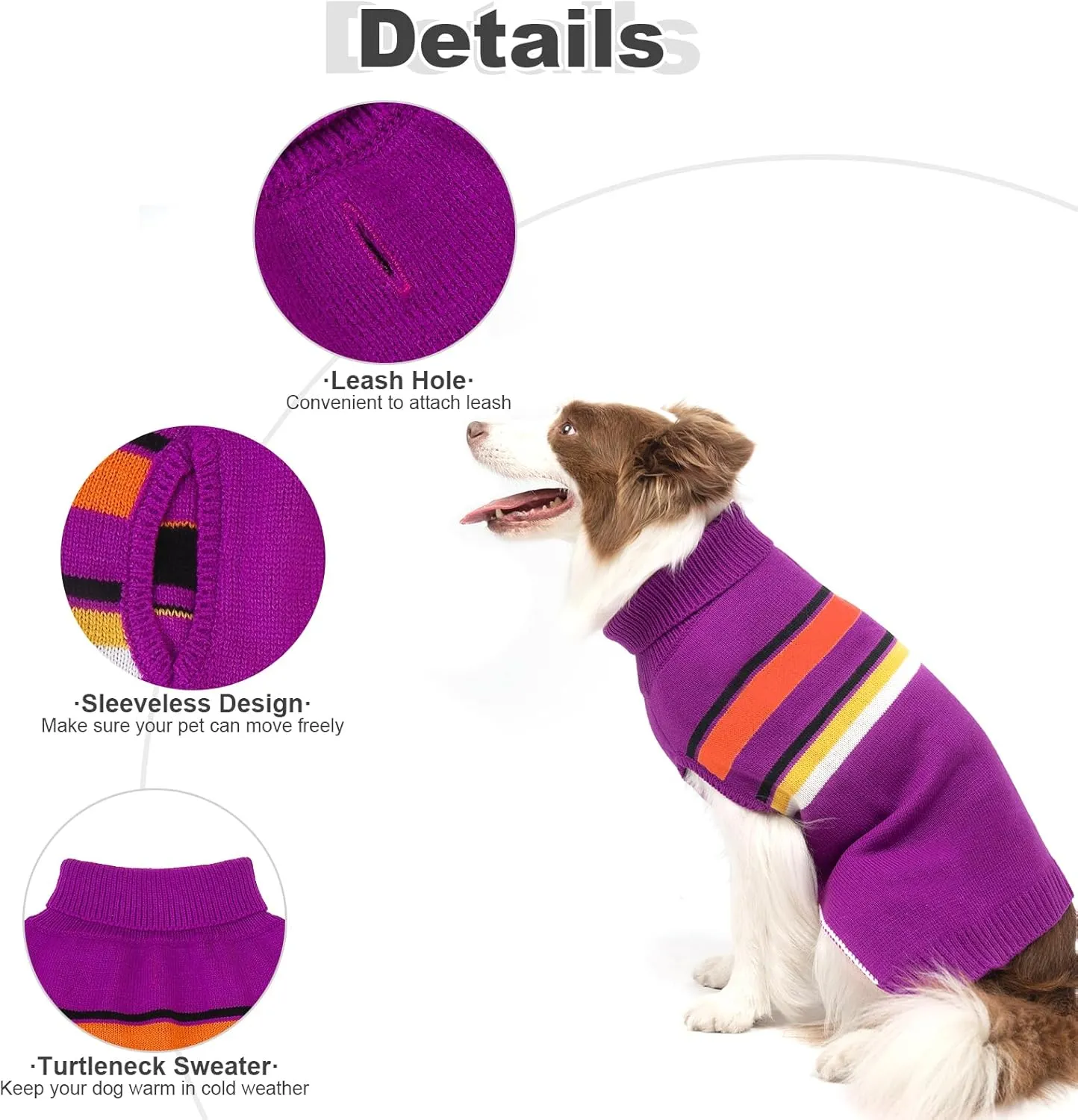 PAWCHIE Large Dog Girls & Boys Warm Coat Turtleneck, Thick Dog Clothes with Leash Hole, Stretchy Knitted Outfit for Small to Large Doggy Puppy, Purple L/XL