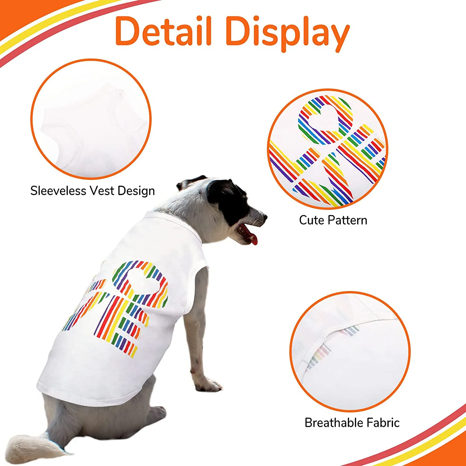 Perferhouse Rainbow Dog T-Shirt with Love Pattern Comfortable Cotton Dog Clothes Quick Dry Dog Shirt Fashion Pet Clothing for Dog Cat Puppy(White XS)