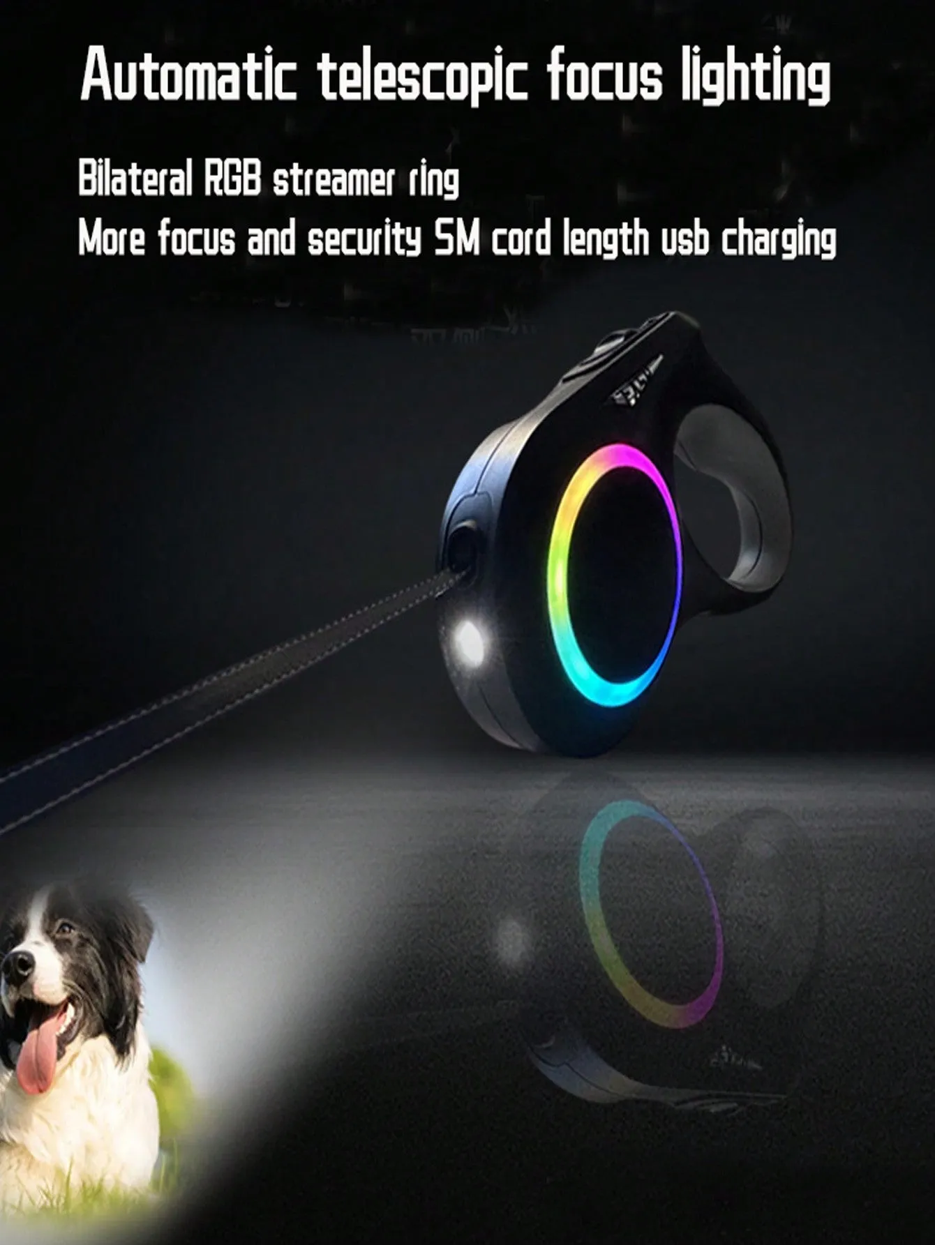 Pet Products Cross-Border New Dog Leash Automatic Retractable Leash Recharging Dog Leash Wholesale Large Dog Leash