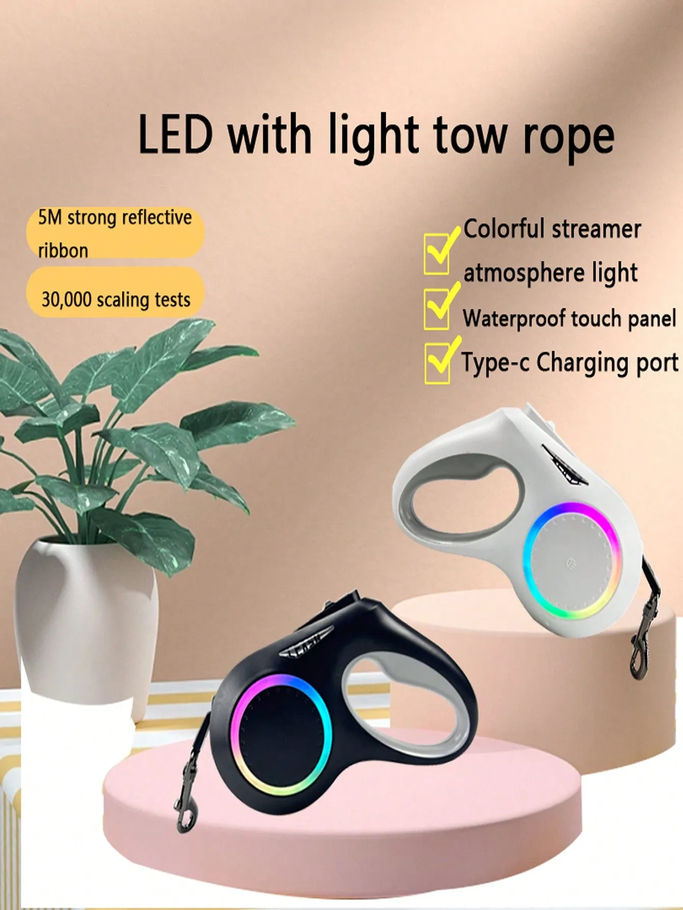 Pet Products Cross-Border New Dog Leash Automatic Retractable Leash Recharging Dog Leash Wholesale Large Dog Leash