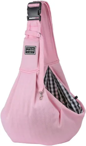 Pet Sling Carrier Adjustable Shoulder Strap Puppy Tote Hands Free Reversible Pet Backpack for OutdoorTravel Dog Sling Bag Pet Carrier Slings One Shoulder Dog Carrier Slings Bag Pink