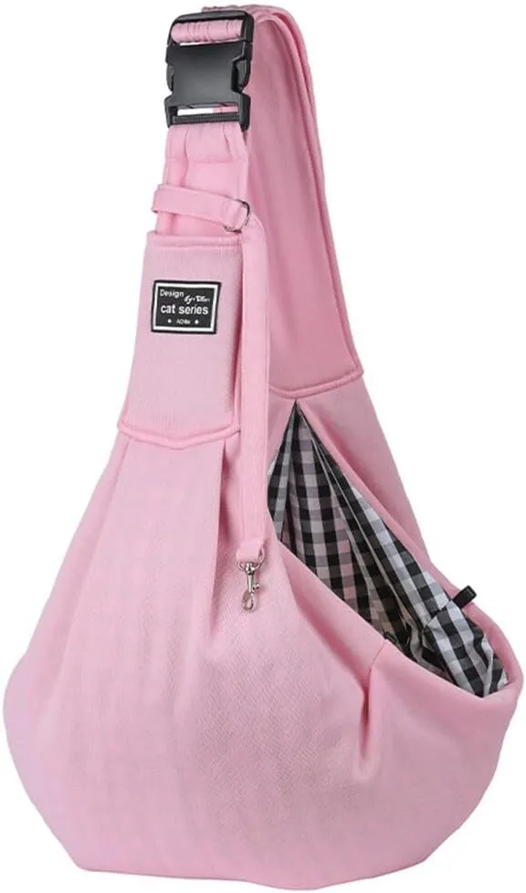 Pet Sling Carrier Adjustable Shoulder Strap Puppy Tote Hands Free Reversible Pet Backpack for OutdoorTravel Dog Sling Bag Pet Carrier Slings One Shoulder Dog Carrier Slings Bag Pink