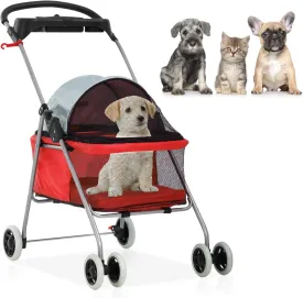Pet Stroller - MeetPerfect Luxury Pet Roadster for Dogs and Cats Waterproof Dog Cart Dog Stroller Cat Stroller Pet Jogger - Easy to Walk Folding Carrier Carriage with Storage Basket, Red