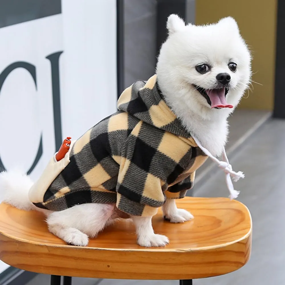 Plaid Dog Hoodie for Small Medium Large Dogs with Zipper Pocket,Fleece Dog Cat Christmas Outfit Winter Clothes,Christmas Puppy Cat Sweaters for Dogs Cats 1~90lbs(Beige,XS)