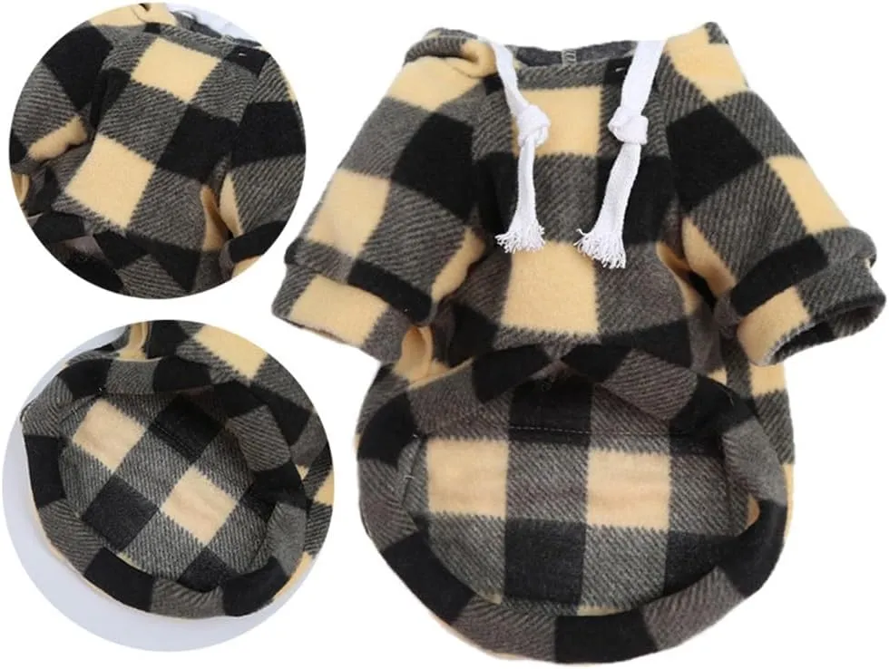 Plaid Dog Hoodie for Small Medium Large Dogs with Zipper Pocket,Fleece Dog Cat Christmas Outfit Winter Clothes,Christmas Puppy Cat Sweaters for Dogs Cats 1~90lbs(Beige,XS)