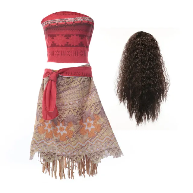 Polynesian Girl Movie Inspired Costume Children Vaiana Dress with Necklace-Kids Playtime Gifts