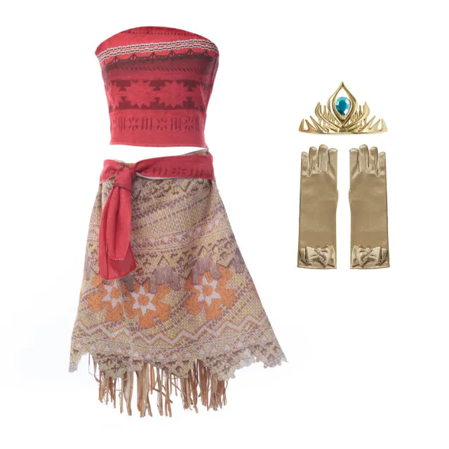 Polynesian Girl Movie Inspired Costume Children Vaiana Dress with Necklace-Kids Playtime Gifts
