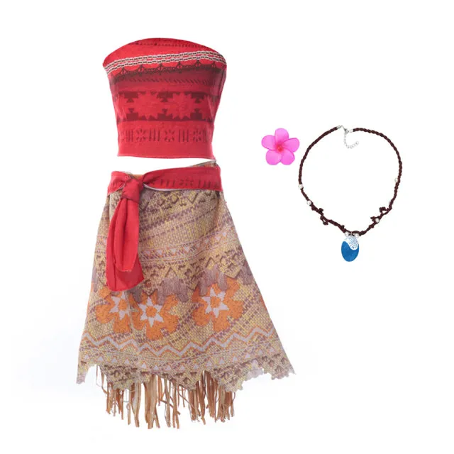 Polynesian Girl Movie Inspired Costume Children Vaiana Dress with Necklace-Kids Playtime Gifts