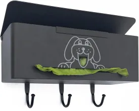 Poop Bag Holder Wall Mount Dog Poop Bag Dispenser with Hooks 200/300 Single Large Roll Pet Waste Station Bags Dispenser Indoor, Metal, Black