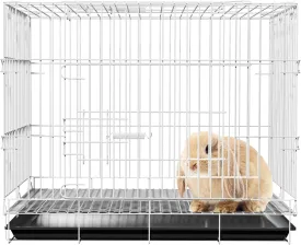 Portable Foldable Pet Cage with Removable Tray - Ideal for Rabbits, Kittens & Puppies. Indoor/Outdoor Use, Spacious Playpen, Natural Wooden Kennel, Pet Cage Accessories (White)