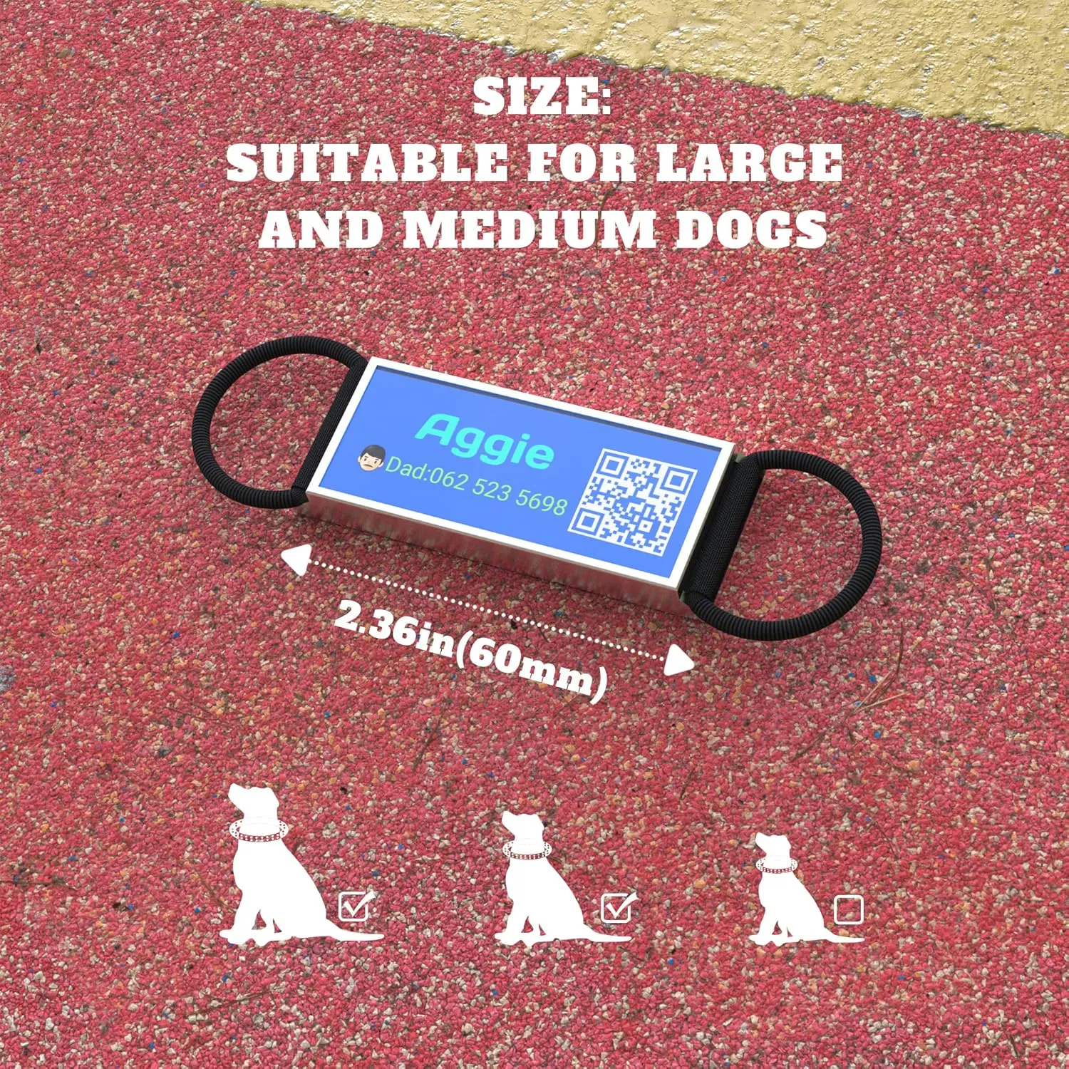 QR Code Slide On Dog Tag, Personalized Dog Name Tags, Silent Noiseless - Free Online & Scan QR Receive Instant Location Alert Email