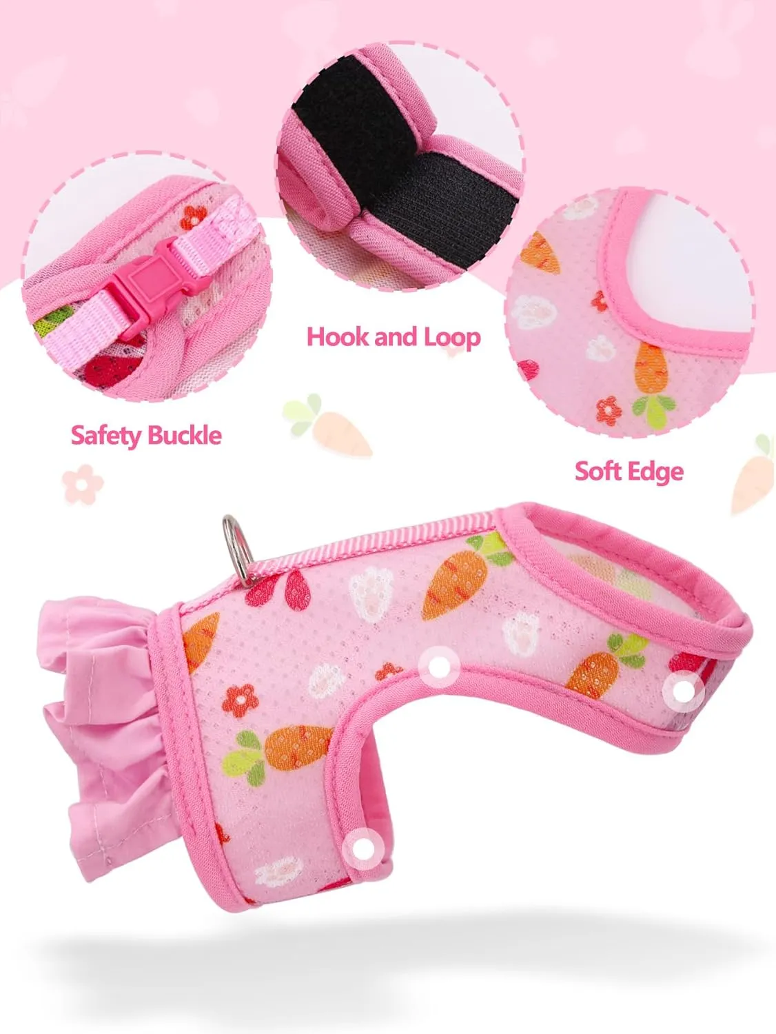 Rabbit Harness and Leash Set,Proof Walking Escape Cute Floral Mesh Vest Breathable Rabbit Costumes for Bunny, Hiking, Training for Ferret Kitten Puppy Small Animals Orange S