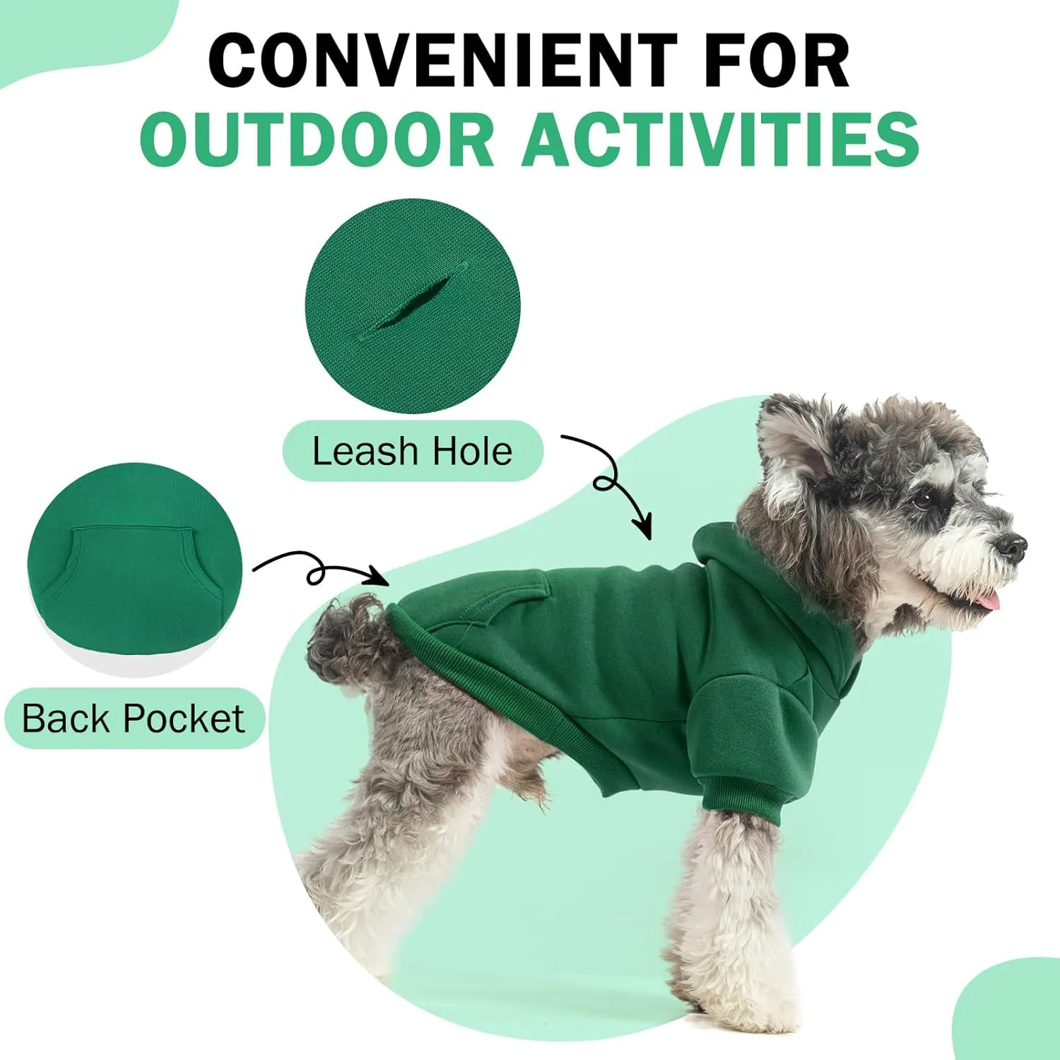 SCENEREAL Dog Hoodie Sweaters for Small Medium Large Size Dogs, Fleece Dog Sweatshirt with Hat and Pocket,Soft Cotton Cold Winter All Weather Dog Clothes for S to XL Sized Dogs, Green S