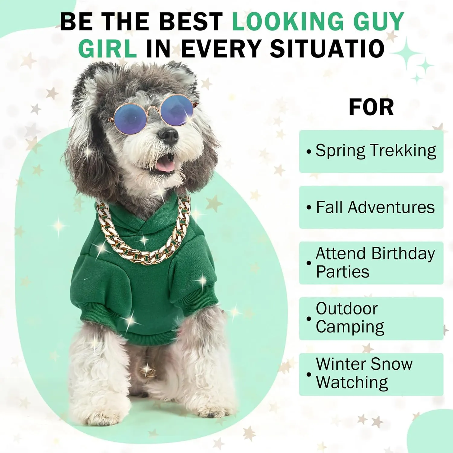 SCENEREAL Dog Hoodie Sweaters for Small Medium Large Size Dogs, Fleece Dog Sweatshirt with Hat and Pocket,Soft Cotton Cold Winter All Weather Dog Clothes for S to XL Sized Dogs, Green S