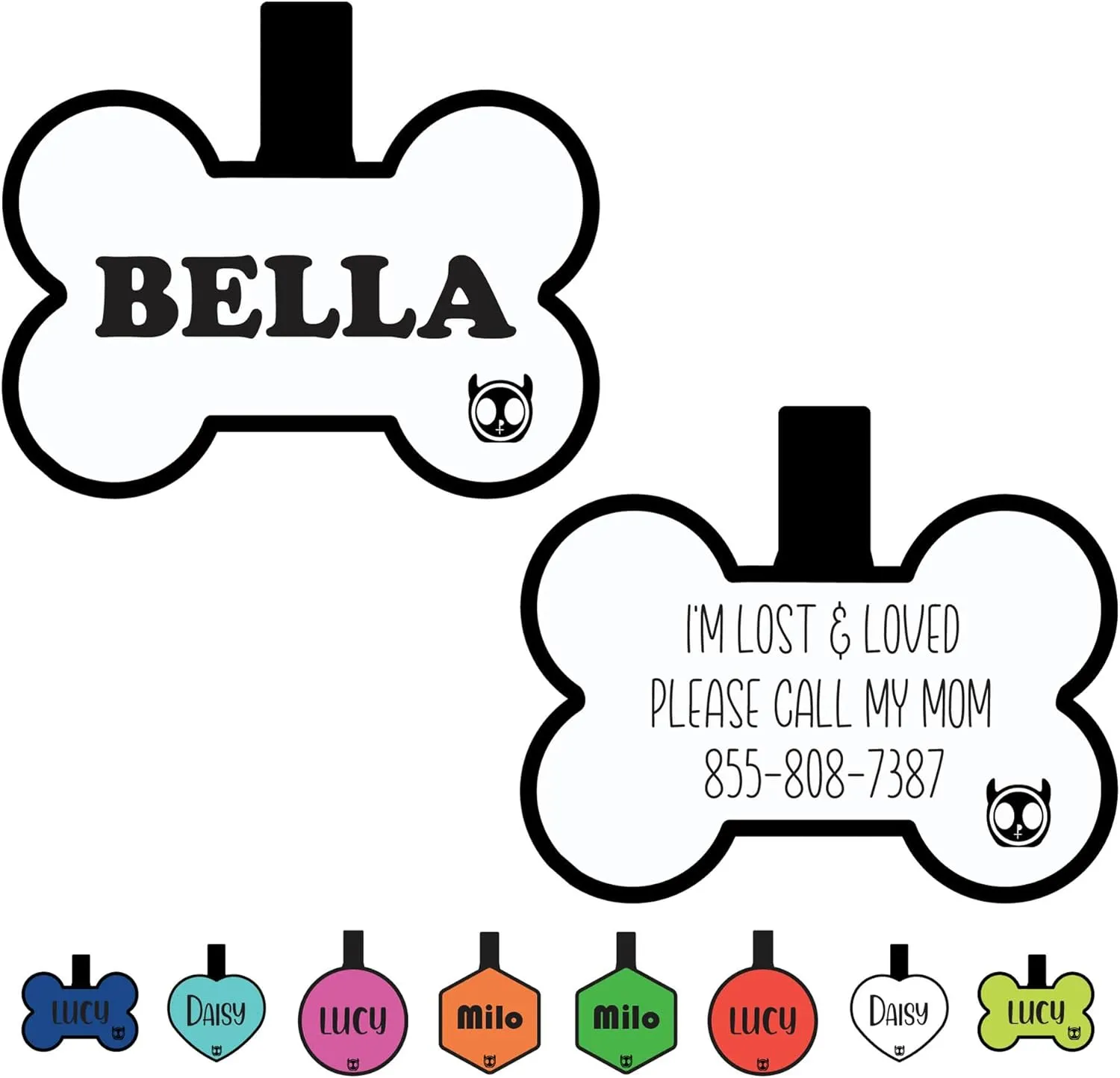 Silicone Silent Dog Tag Personalized with 5 Lines of Custom Deep Engraved Durable Soundless Pet ID Name Tag Bone White