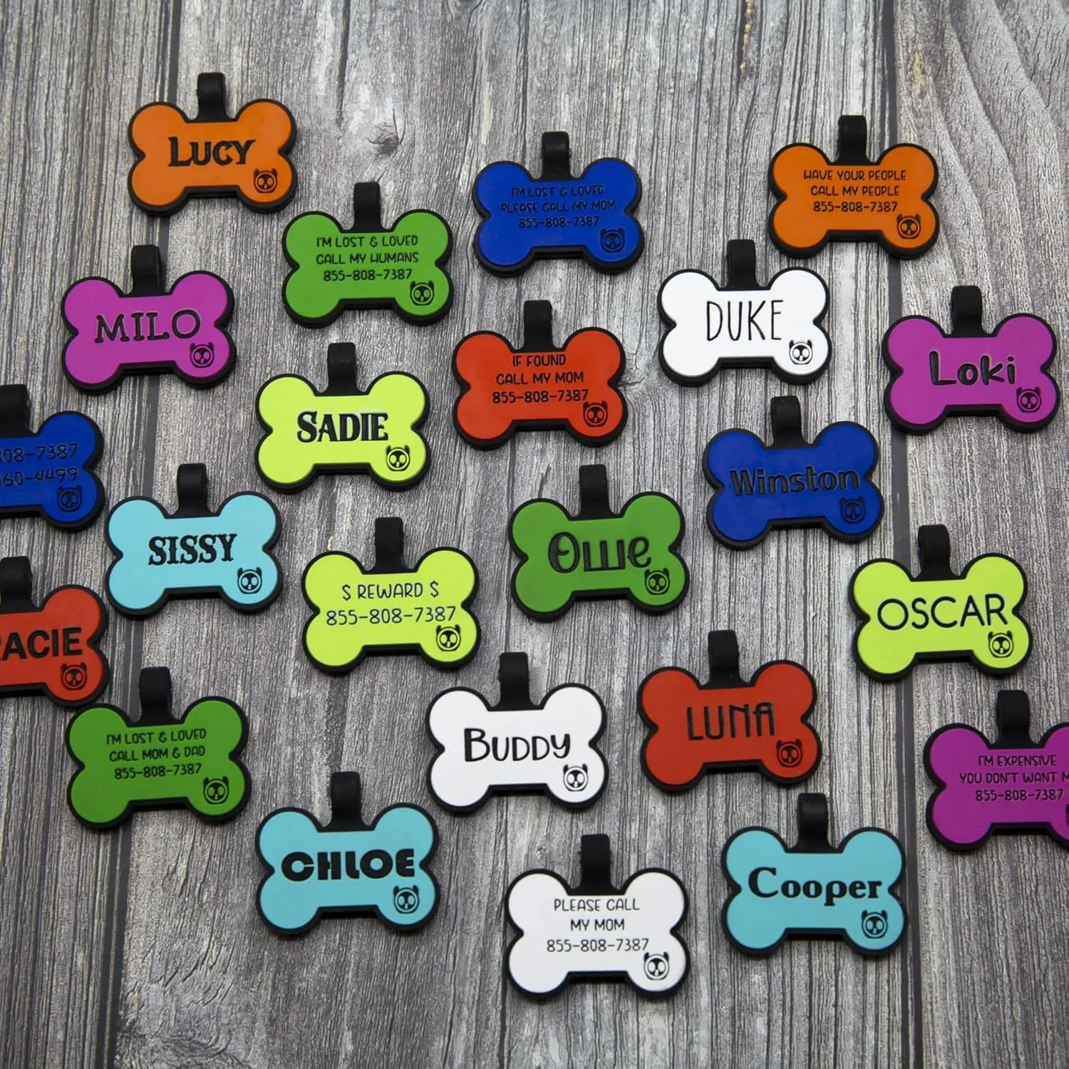 Silicone Silent Dog Tag Personalized with 5 Lines of Custom Deep Engraved Durable Soundless Pet ID Name Tag Bone White