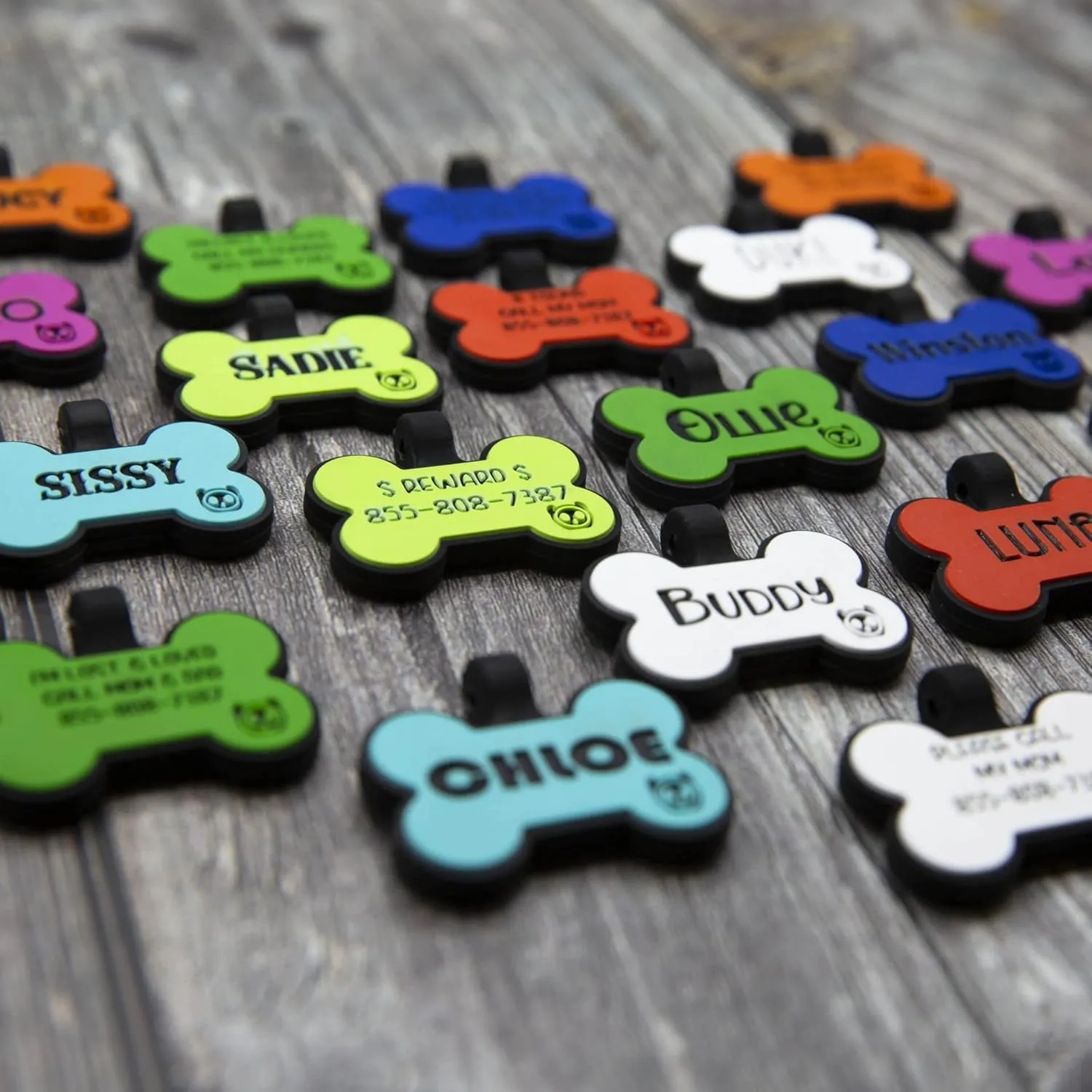 Silicone Silent Dog Tag Personalized with 5 Lines of Custom Deep Engraved Durable Soundless Pet ID Name Tag Bone White