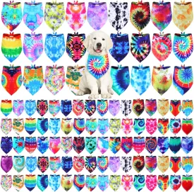 Silkfly 200 Pcs Tie Dye Dog Bandanas Bulk Summer Washable Triangle Scarves for Dogs Colorful Rainbow Pet Bibs Kerchief for Small, Medium, Large Breeds Puppy Grooming Costume or Gift Accessory
