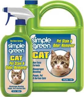 Simple Green Cat Stain & Odor Remover - Enzyme Cleaner for Cat Urine, Feces, Blood, Vomit (32 oz Sprayer & 1 gallon Refill)