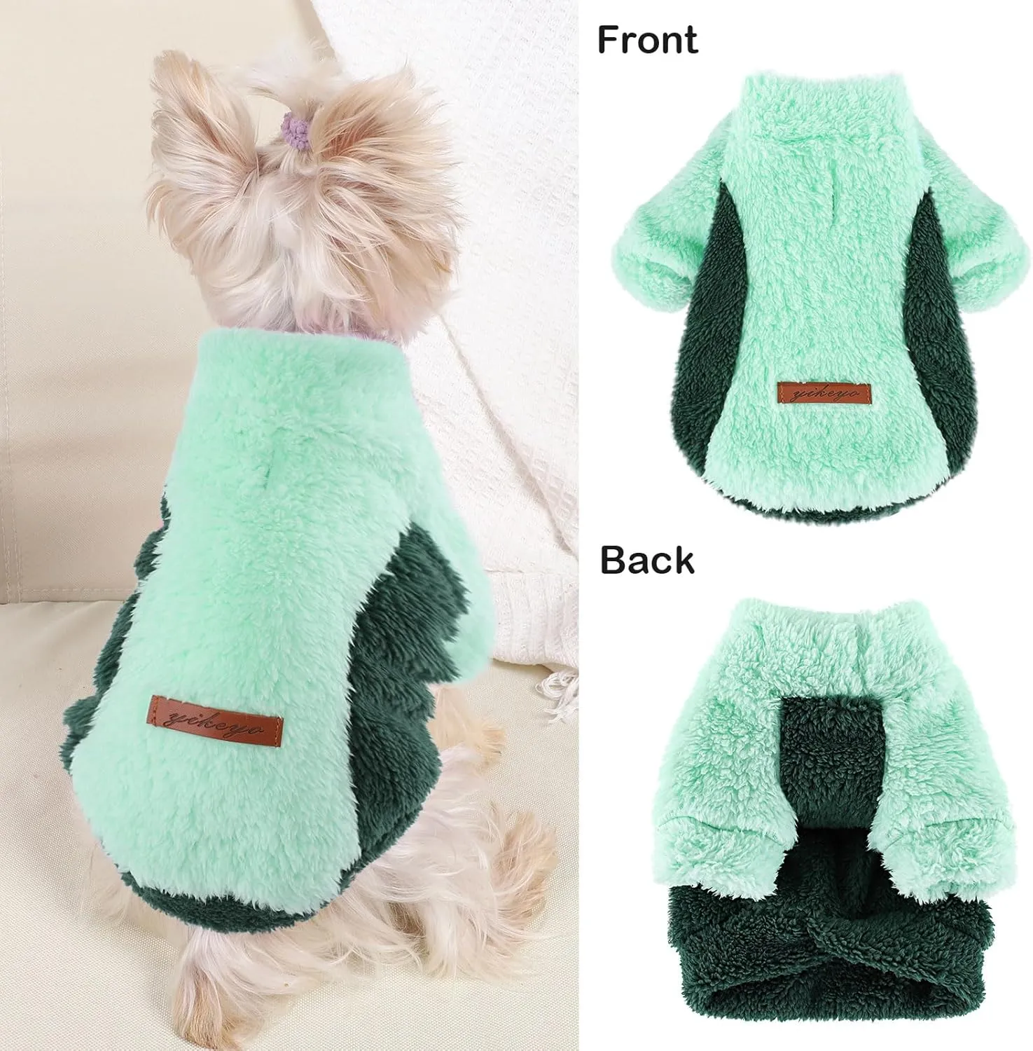 Small Dog Clothes Green Sweater for Girl Boy, Turtleneck Sweatshirt With Leash Hole, Winter Pet Pullover Coat Apparel Puppy Jacket, XS, Green