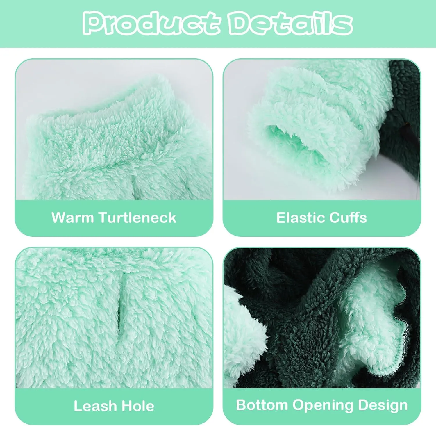 Small Dog Clothes Green Sweater for Girl Boy, Turtleneck Sweatshirt With Leash Hole, Winter Pet Pullover Coat Apparel Puppy Jacket, XS, Green