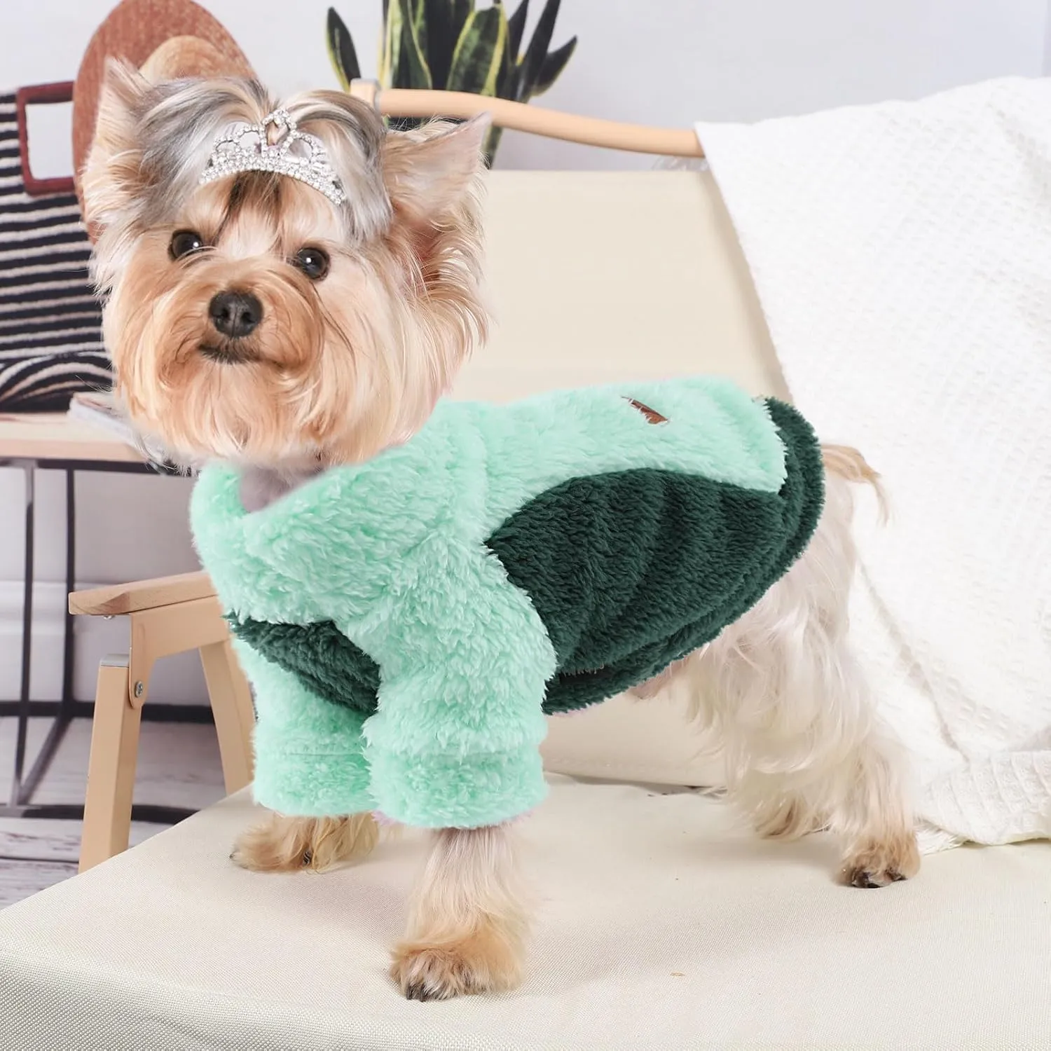 Small Dog Clothes Green Sweater for Girl Boy, Turtleneck Sweatshirt With Leash Hole, Winter Pet Pullover Coat Apparel Puppy Jacket, XS, Green