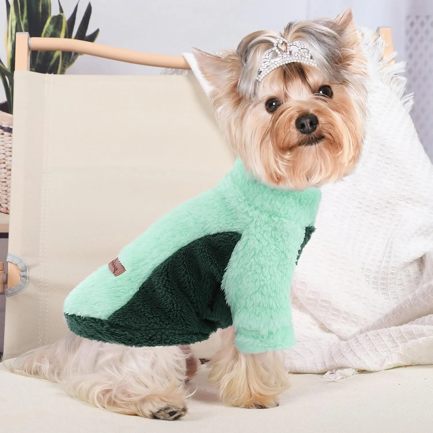 Small Dog Clothes Green Sweater for Girl Boy, Turtleneck Sweatshirt With Leash Hole, Winter Pet Pullover Coat Apparel Puppy Jacket, XS, Green