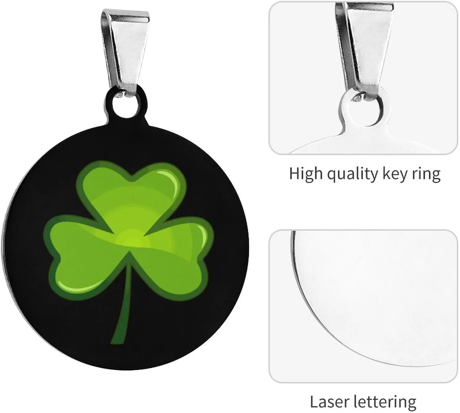 St Patricks Day Shamrock Pet ID Tags Personalized Stainless Steel Dog and Cat Tags Cute Collar Tag Circular